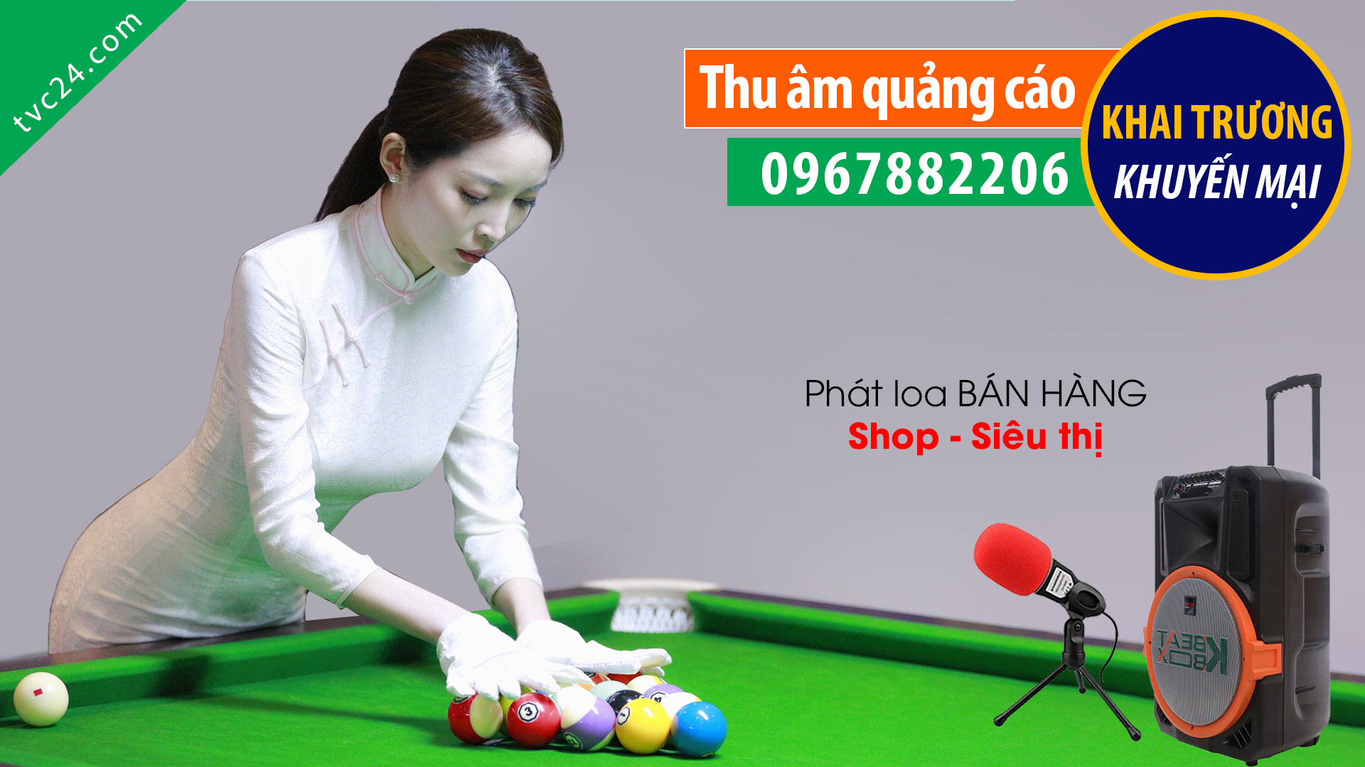 Thu âm quảng cáo Bi a 65 club MC nữ đọc khai trương Cực Hot
