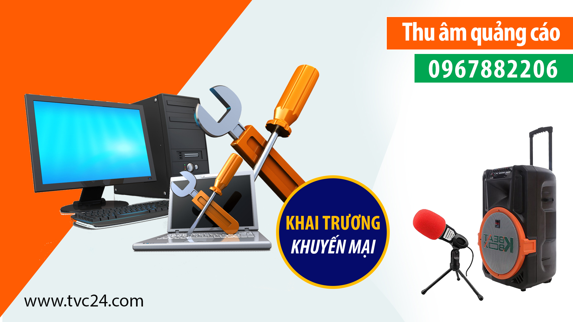 Thu âm quảng cáo khai trương cửa hàng sửa chữa LaptopTD giọng MC nam đài truyền hình VTV