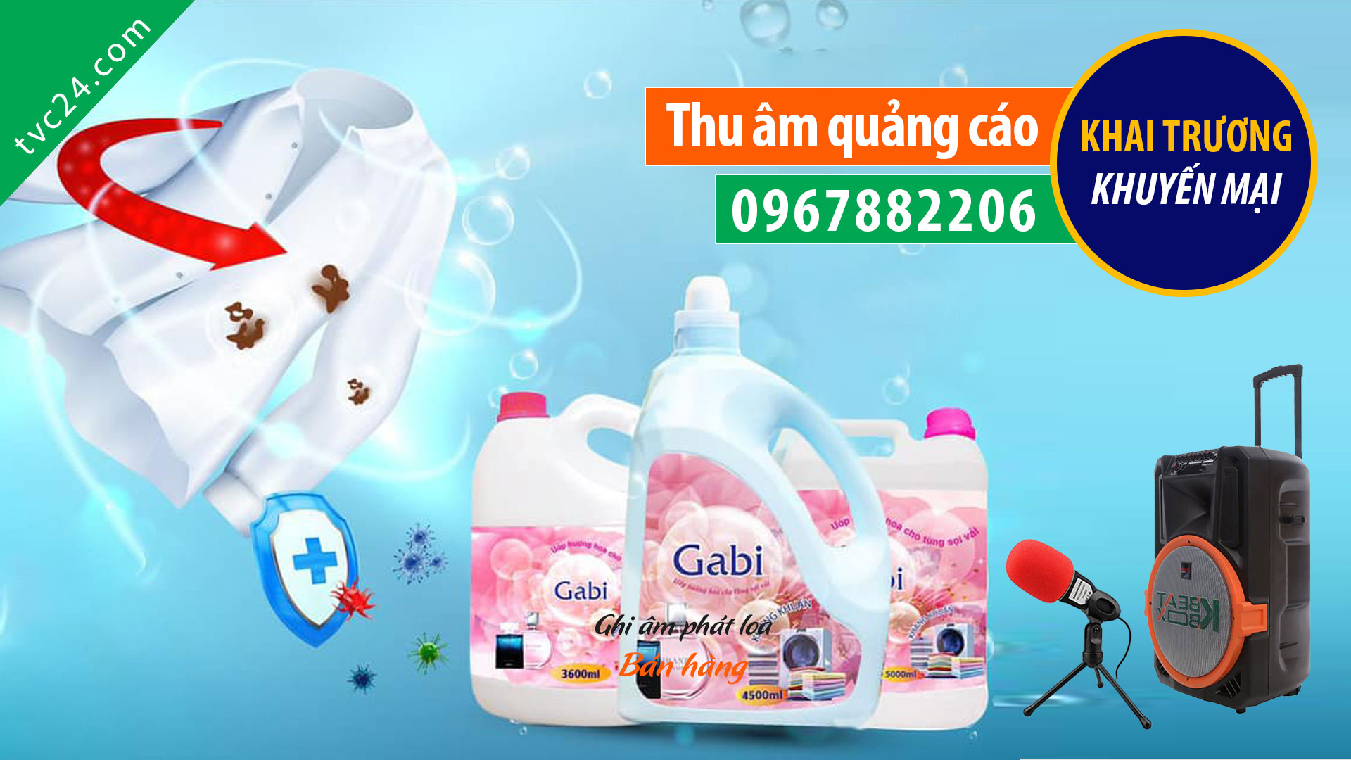 Thu âm quảng cáo nước Giặt Gabi MC đọc khuyến mại