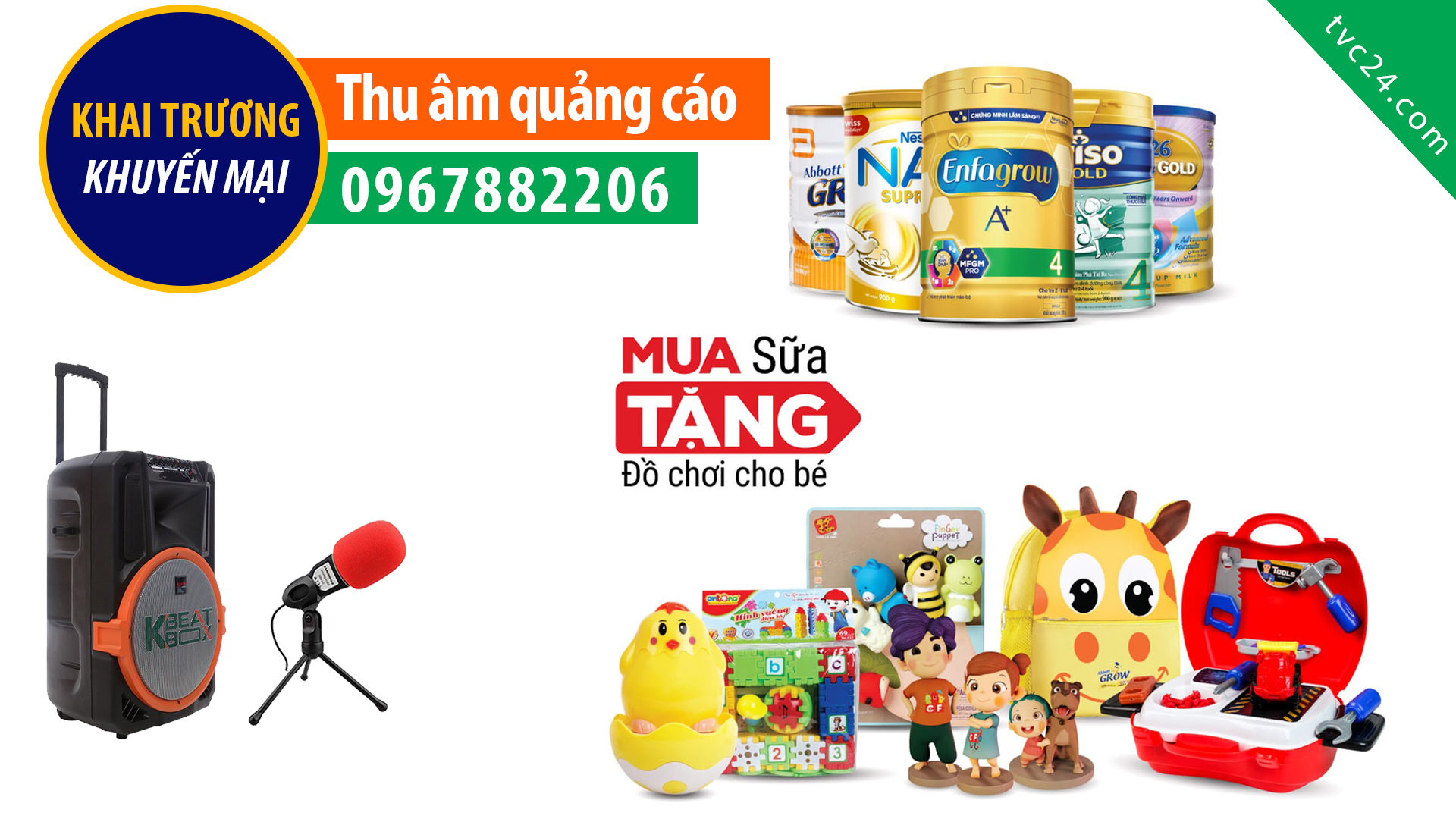 Thu âm khai trương Siêu thị sữa bỉm Hà Tưởng MC đọc quảng cáo