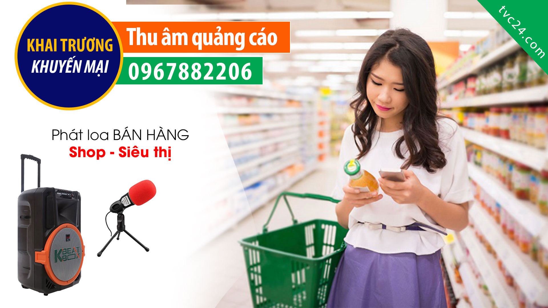 Thu âm quang cao khai truong Siêu thị mini Qmart MC nữ đọc KHUYẾN MẠI