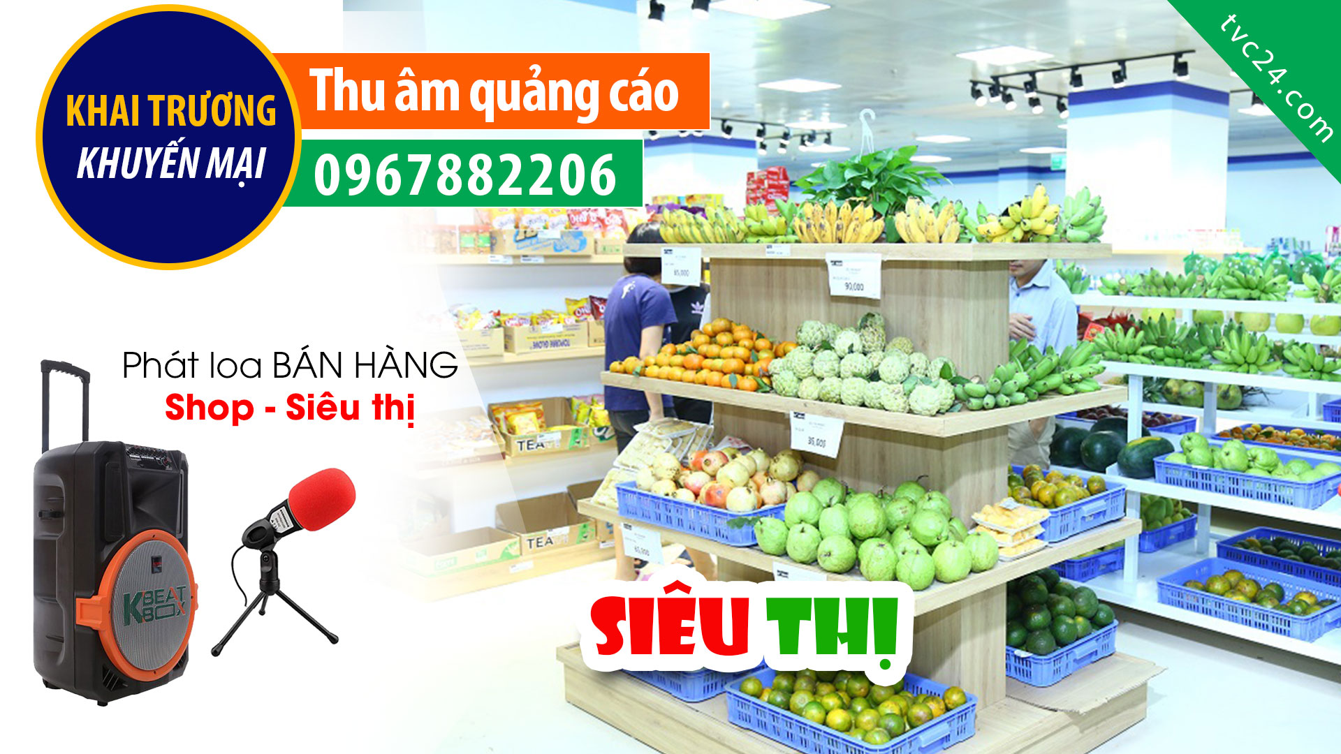 Thu âm quảng cáo khai trương siêu thị PT MART MC đọc KHUYẾN MẠI giá SỐC