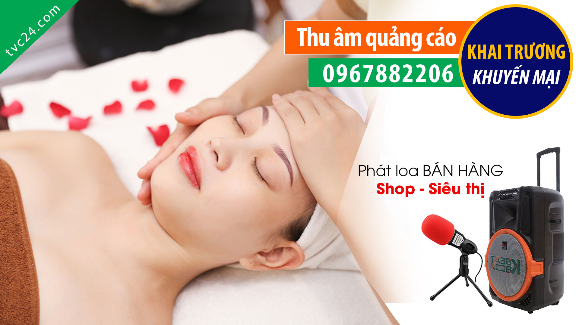 Thu âm quảng cáo KHAI TRƯƠNG Trung tâm chăm sắc đẹp Mạnh Hiếu MC đọc khuyến mại GIẢM GIÁ