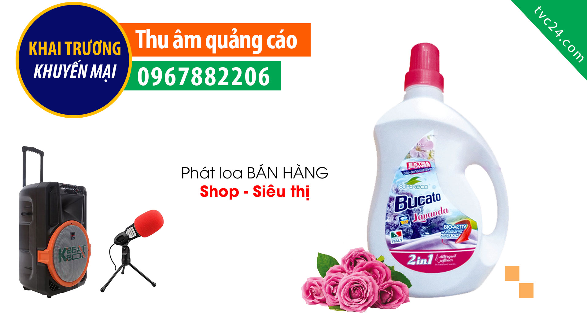 Thu âm quảng cáo nước giặt công ty Việt Ý phát loa khuyến mại giảm giá