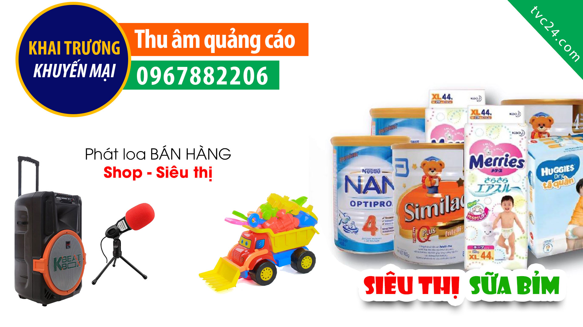 Thu âm quảng cáo KHAI TRƯƠNG Thế giới sữa bỉm Phương Dung KHUYẾN MẠI giảm giá