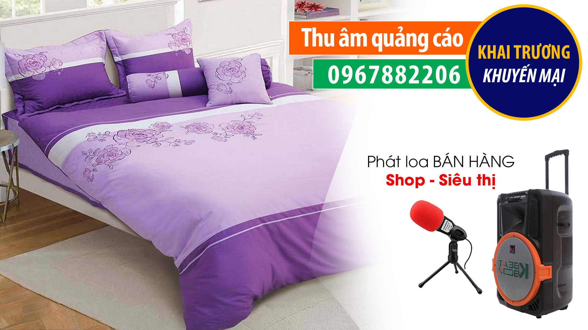 Thu âm khai trương cửa hàng chăn ga gối đệm Minh Yến MC đọc bán hàng giá rẻ