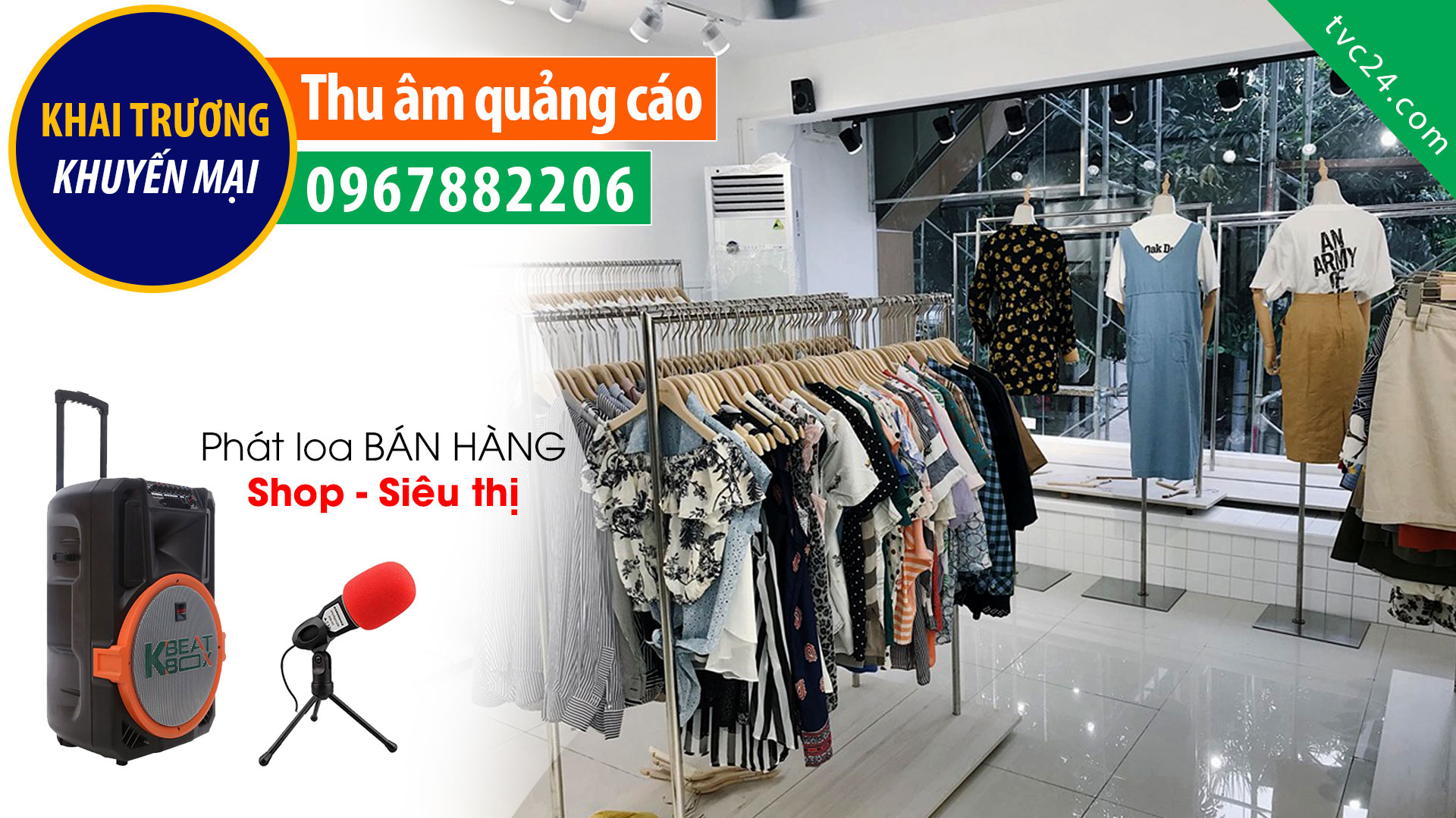 Thu âm quảng cáo phát loa khai trương shop Min's house