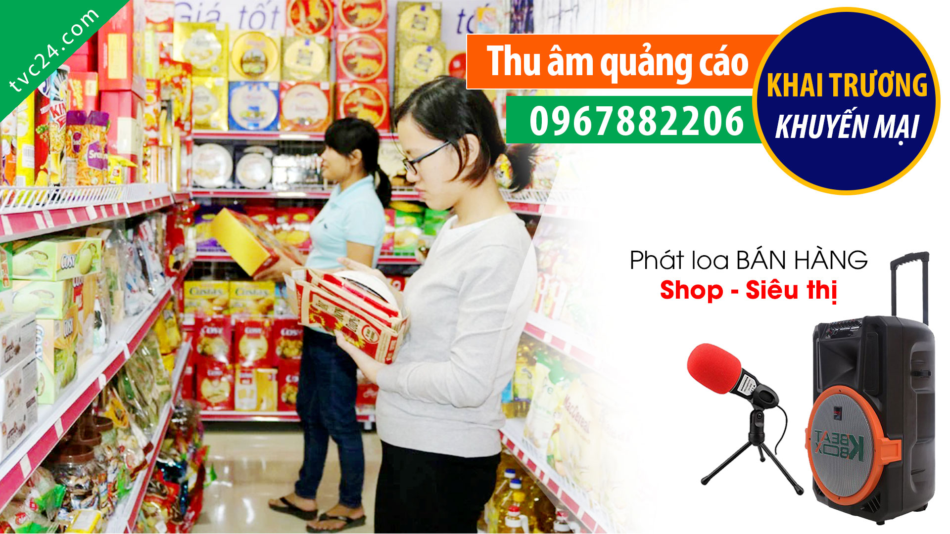 MC nữ ghi âm khai trương cửa hàng tạp hoá Vượng Hồng