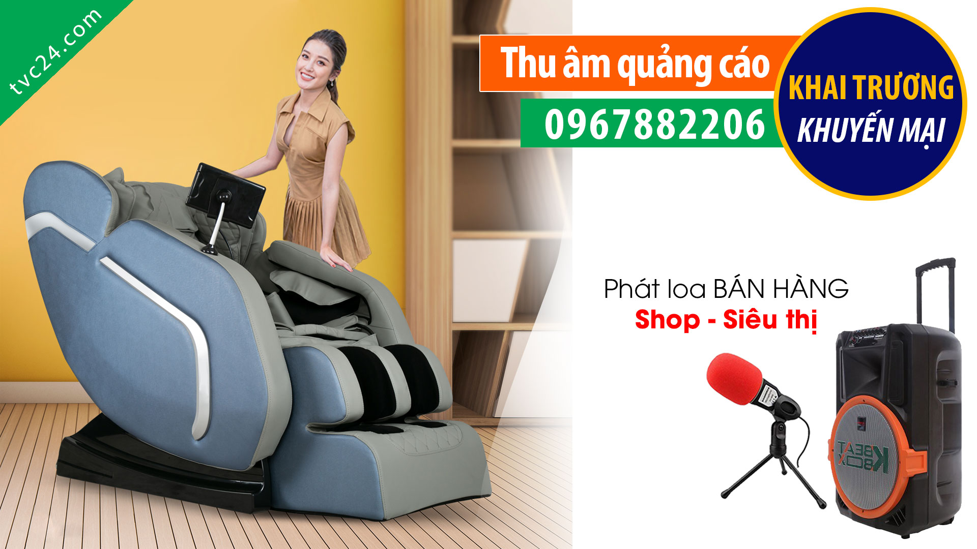 Thu âm quảng cáo khai trương showroom ghế massage Toshivina TVC24