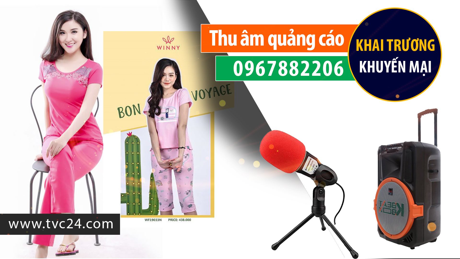 Thu âm, ghi âm quảng cáo khai trương khuyến mại xả hàng shop thời trang WINNY và WONNERFUL