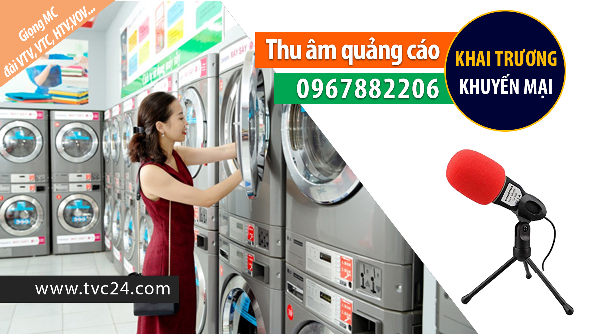 Thu âm, ghi âm quảng cáo khai trương khuyến mại cửa hàng giặt là WashMan