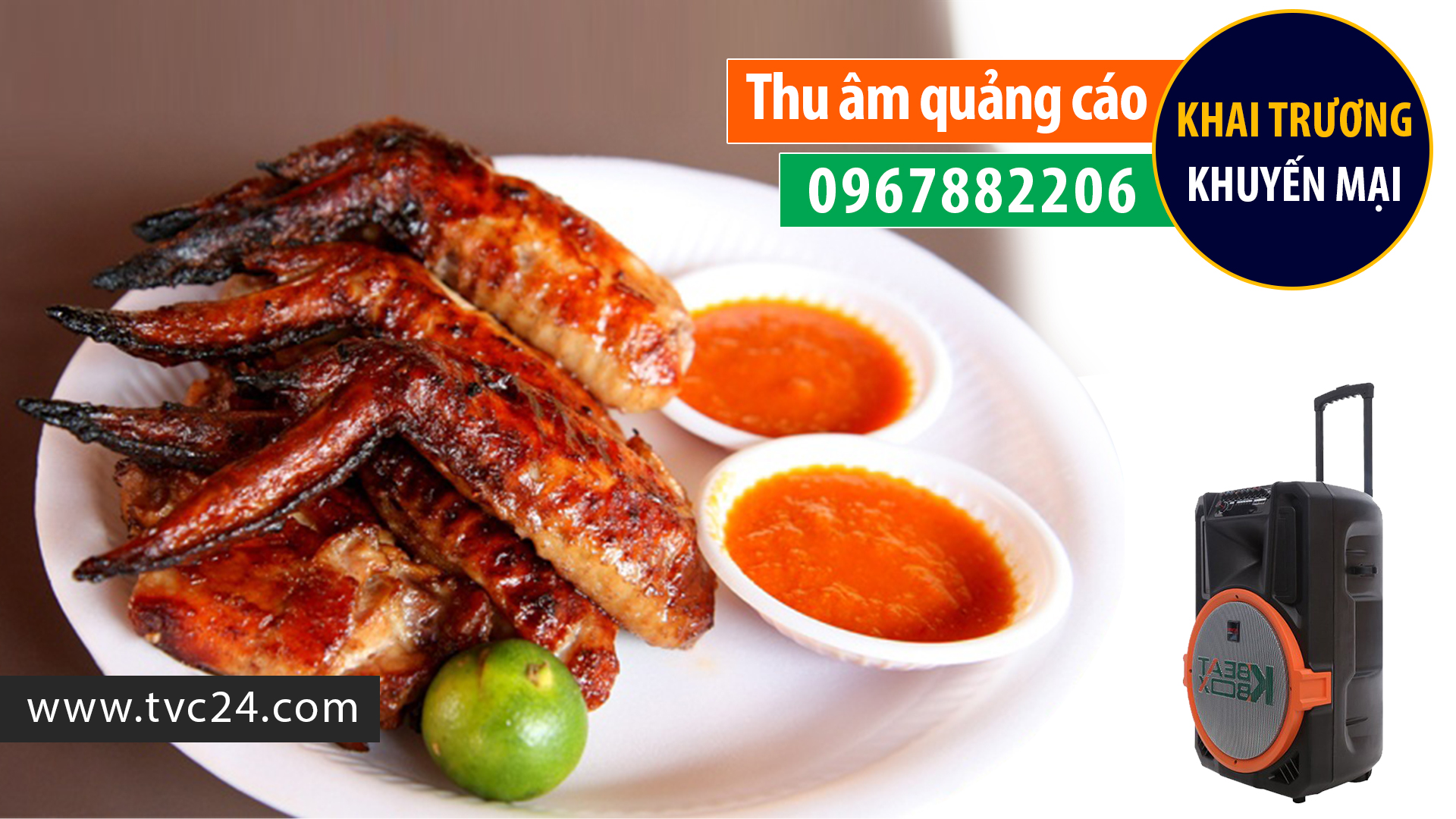 Ghi âm khuyến mại bán hàng cánh gà nướng Đài Loan đồng giá 15K Thu âm quảng cáo phát loan rao vặt phát loa