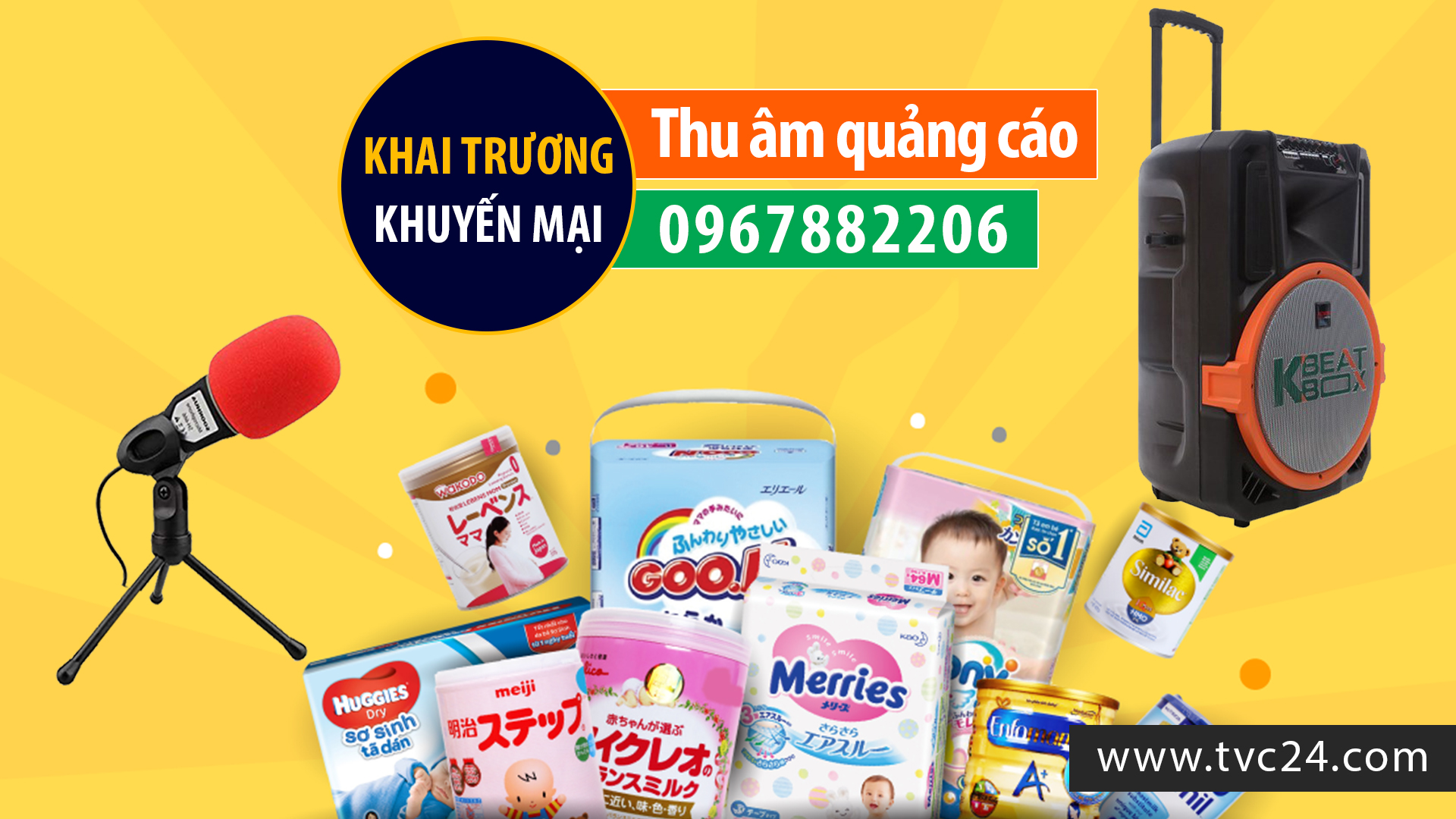 Thu âm quảng cáo ghi âm khai trương khuyến mại cửa hàng Sữa Bỉm Khánh Linh Giọng Nữ miền bắc
