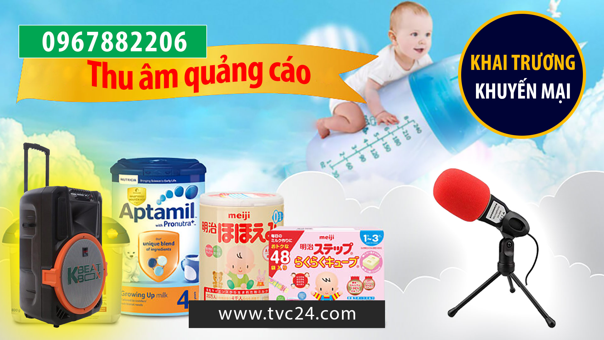 Thu âm quảng cáo ghi âm khai trương khuyến mại shop con yêu