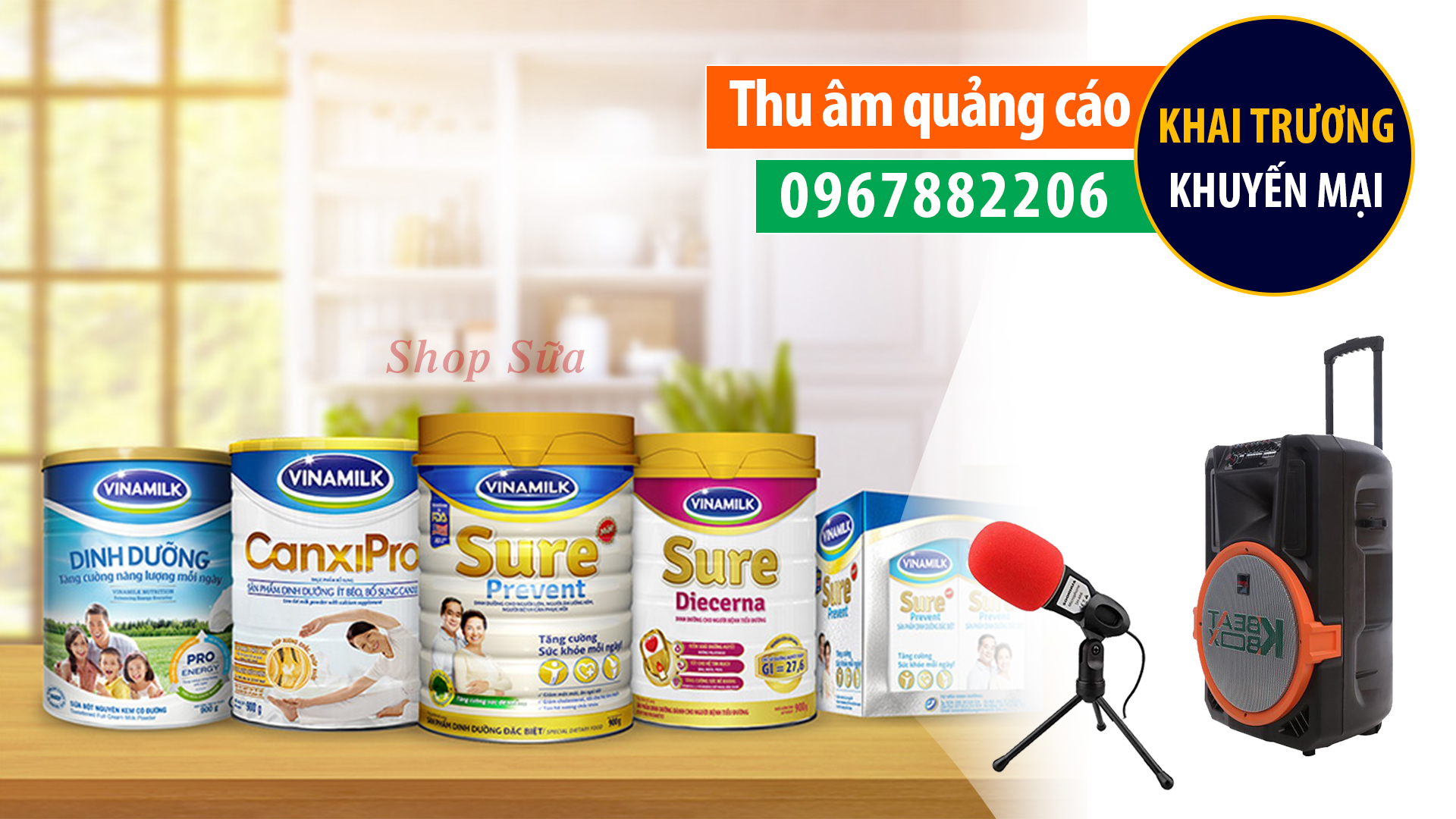 Ghi âm khai trương quầy thuốc Shop sữa Tân Thơm Thu âm quảng cáo khuyến mại