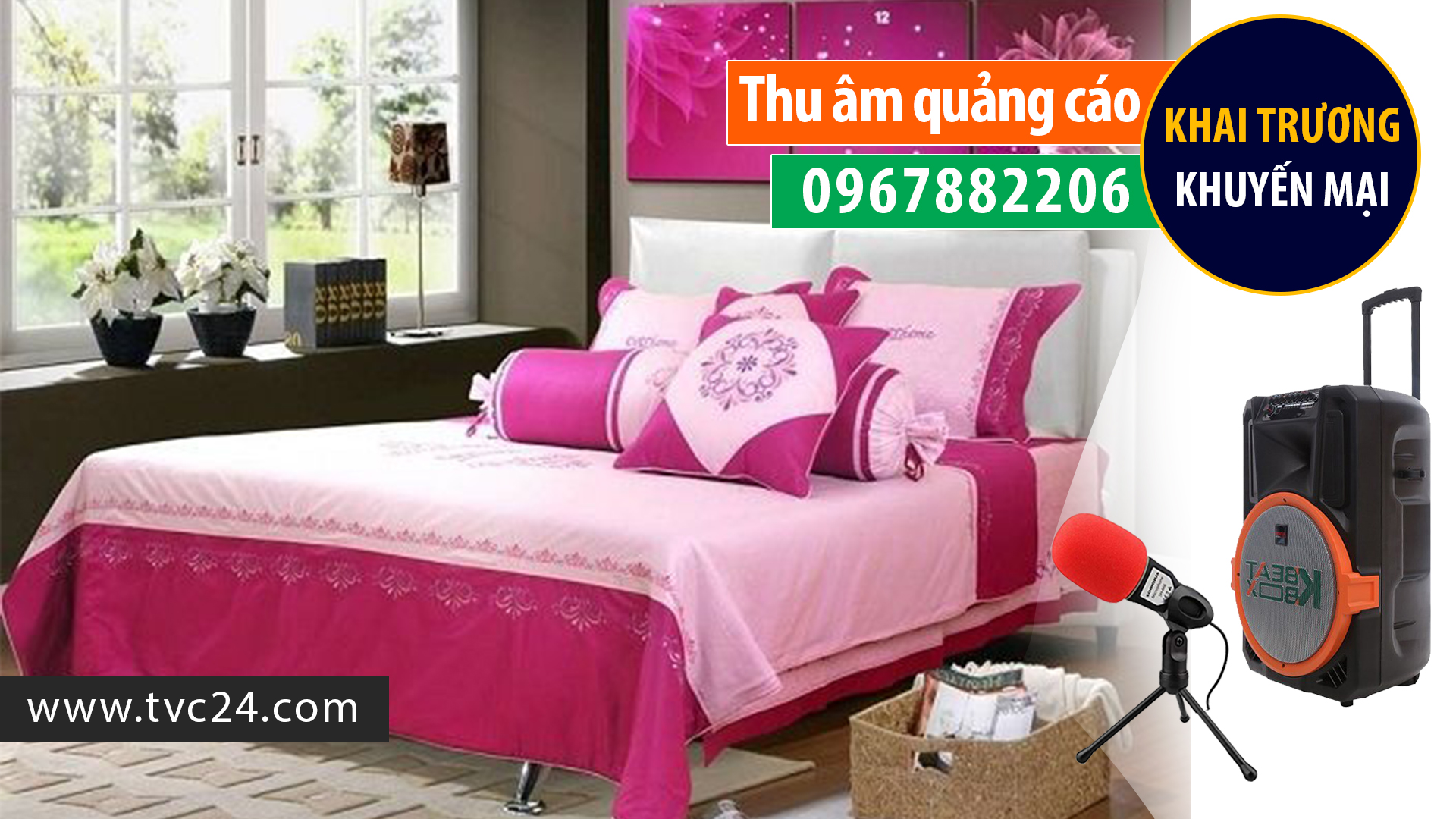 Thu âm quảng cáo khai trương cửa hàng chăn ga gối đệm Quang Mến giọng MC nam miền Bắc