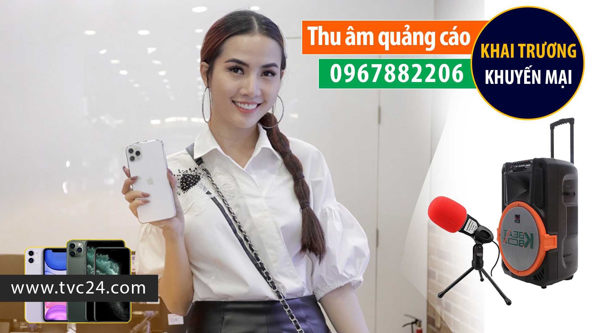 Thu âm quảng cáo ghi âm khai trương Siêu thị điện thoại Hanh Hảo
