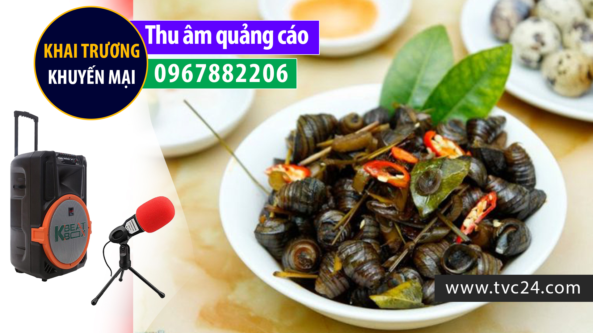 Thu âm quảng cáo ghi âm khai trương ốc hút miền Trung giọng MC nữ