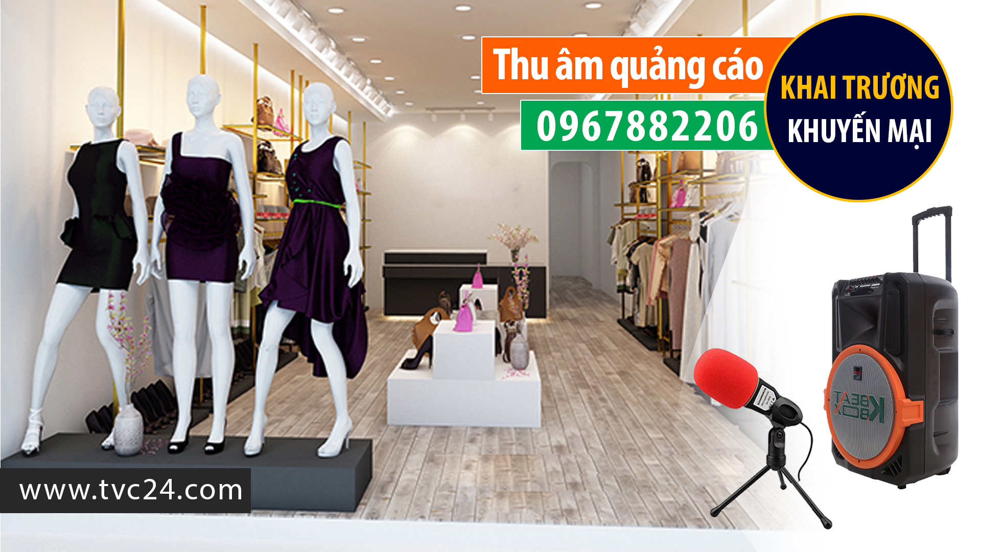 Thu âm cửa hàng quần áo Shop Xinh ghi âm quảng cáo phát loa MC đài VTV