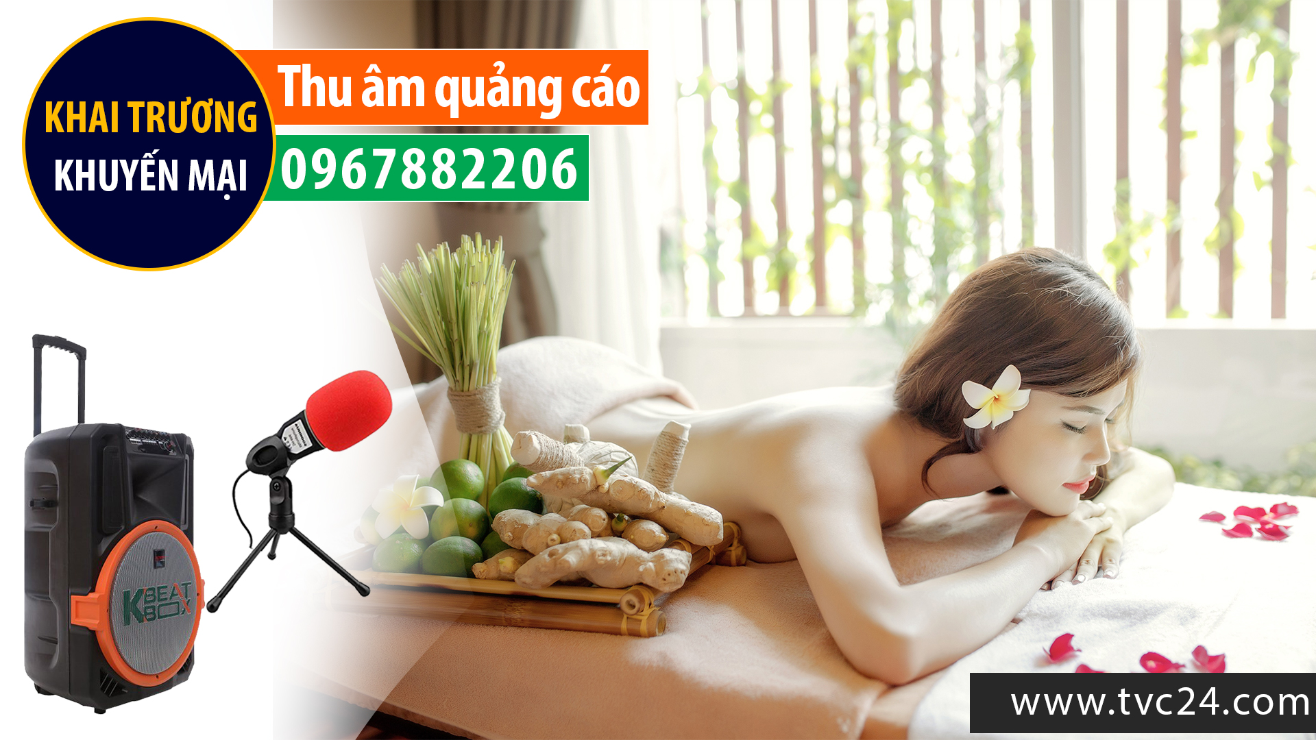 Thu âm Spa Nhung ghi âm khai trương khuyến mại phát loa MC đai VTV HTV