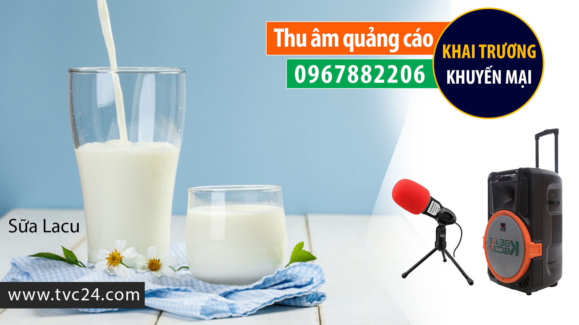 Thu âm quảng cáo sữa LaCu MC đọc phát loa khuyến mại