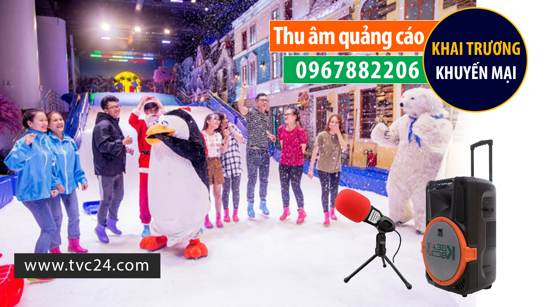 Thu âm khai trương Khu vui chơi Tuyết Nhiệt Đới MC nữ đài VTV đọc quảng cáo