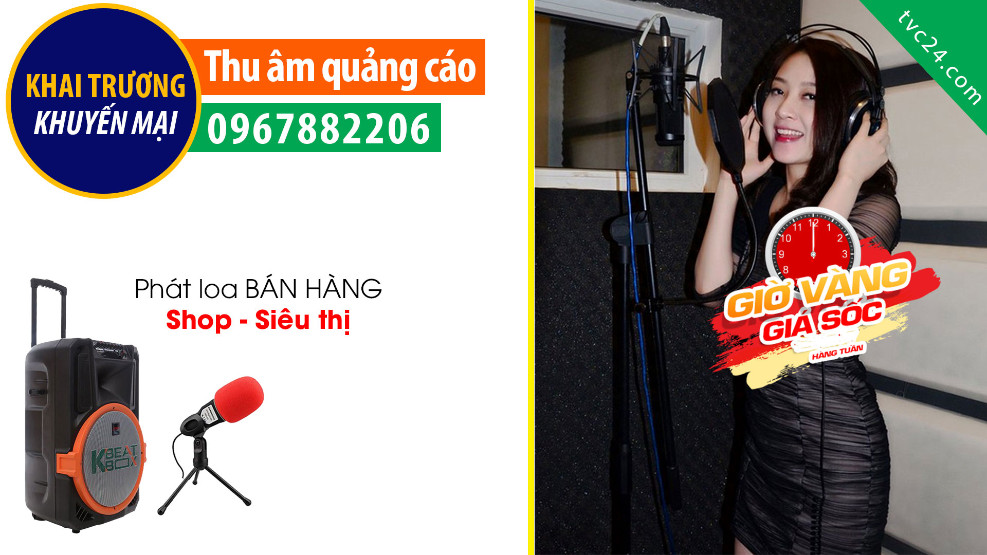 Thu âm khai trương siêu thị Hằng Chất TVC24 ghi âm quảng cáo
