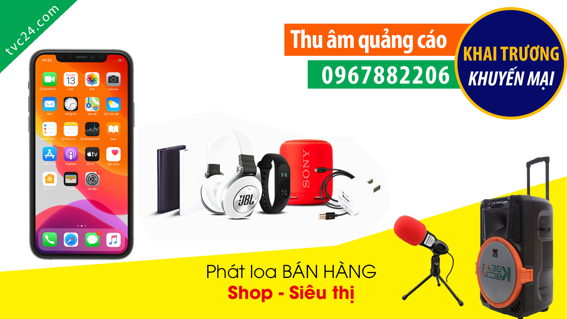 Thu âm quảng cáo Cửa hàng điện thoại di động Tùng Phone TVC24 ghi âm khai trương