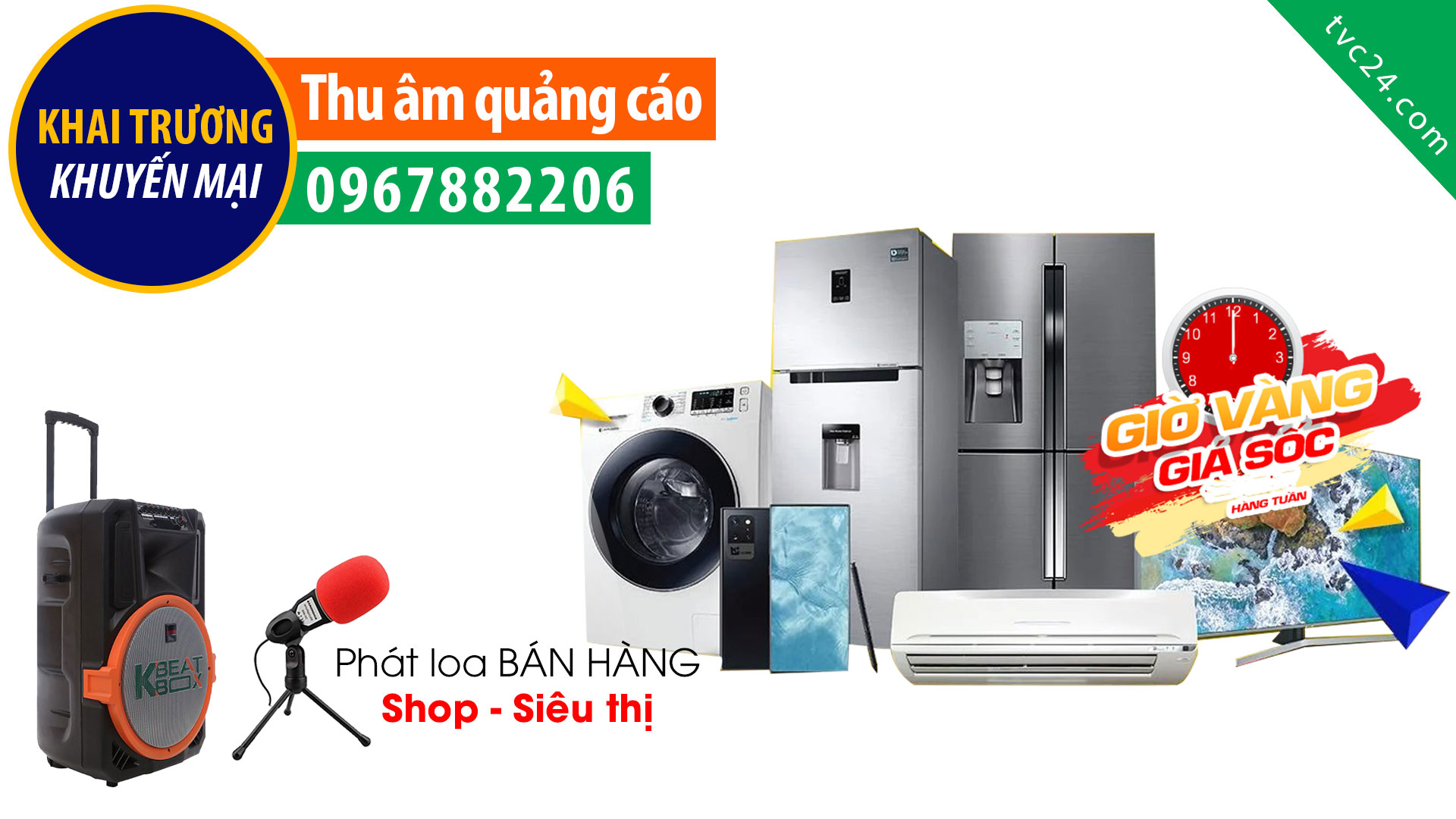 Thu âm quảng cáo khai trương cửa hàng điện máy Doanh Nụ