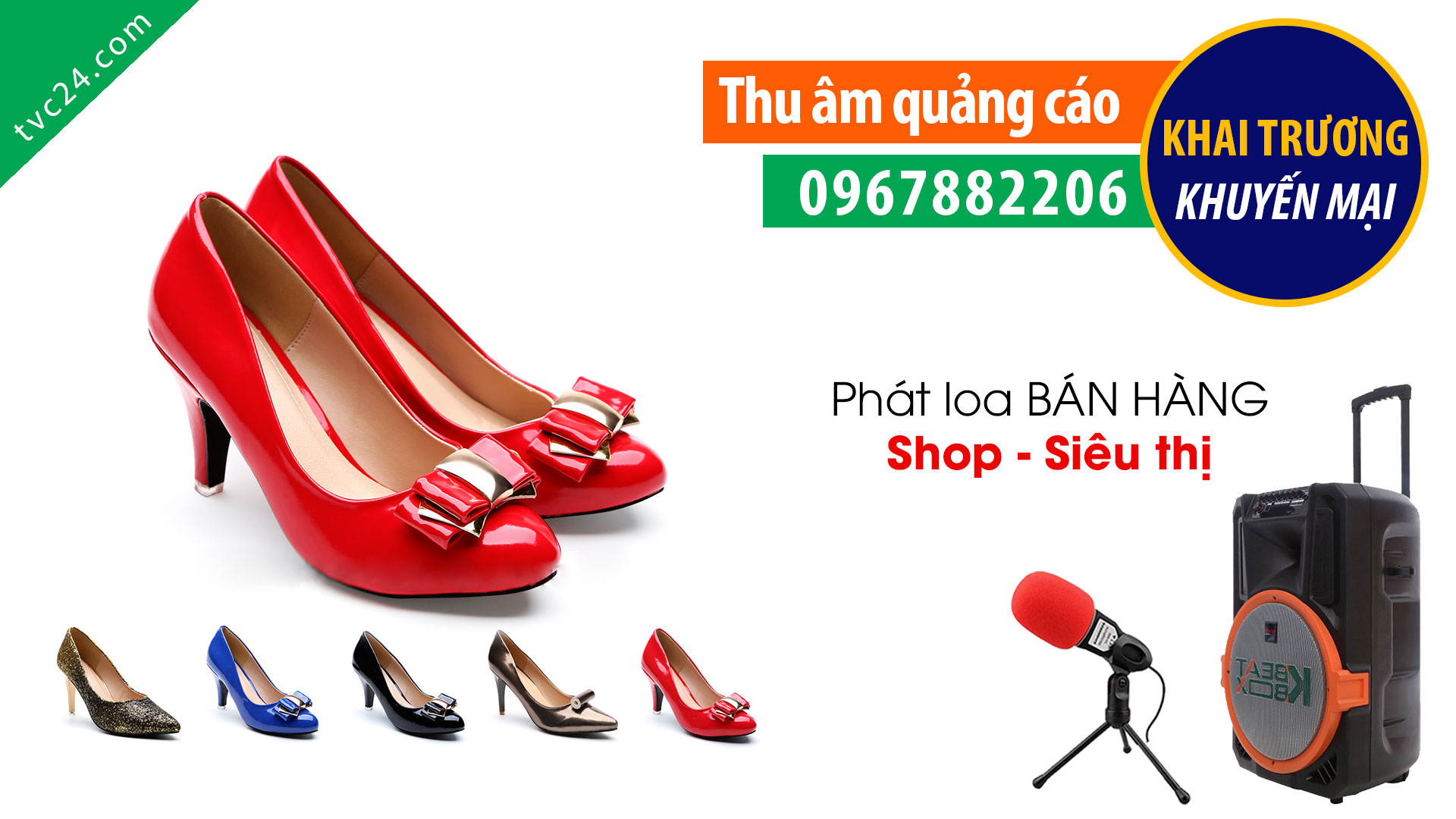 Thu âm quảng cáo thế giới giày dép Quân Nguyên MC Phát loa khai trương