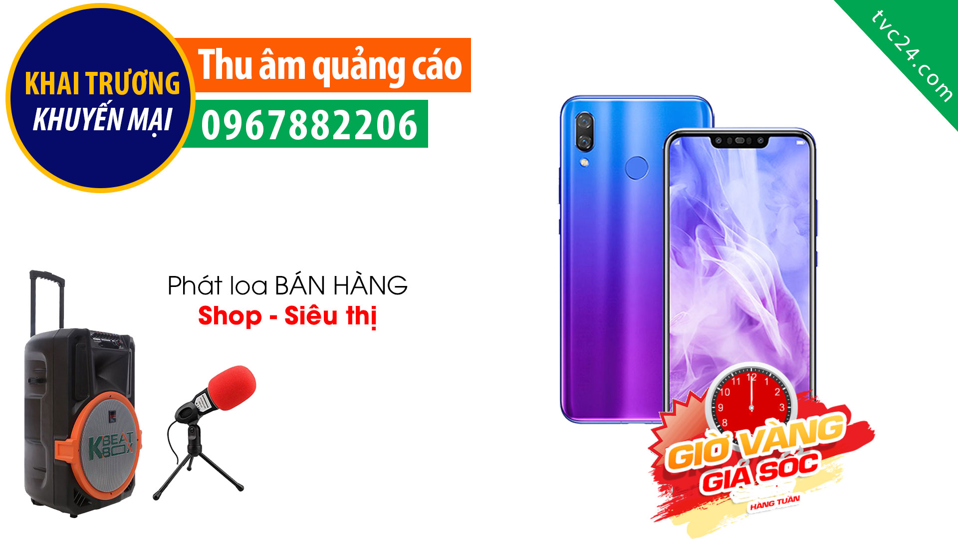 Thu âm quảng cáo khai trương Siêu phụ kiện đồ chơi công nghệ phát loa khuyến mại