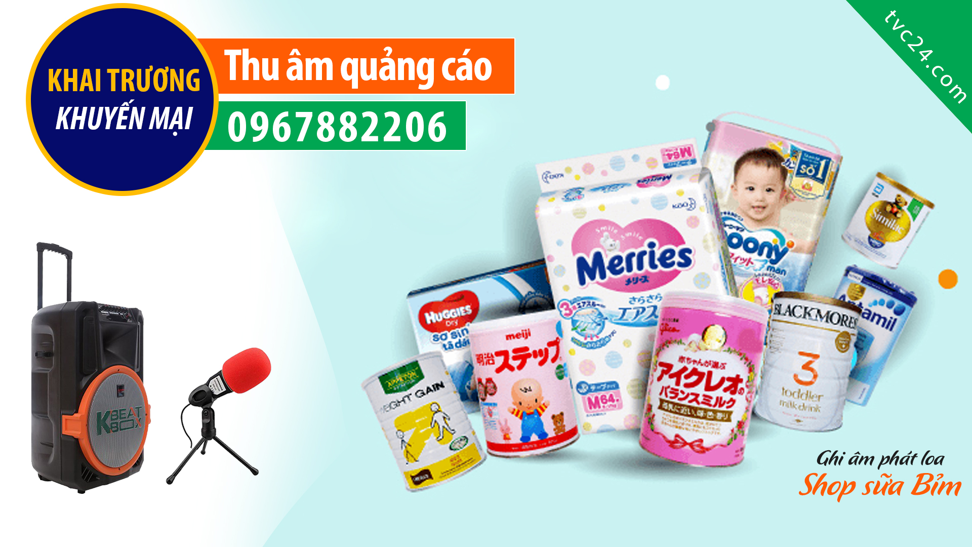 Thu âm quảng cáo khai trương Shop bỉm sữaThanh Thỏ baby