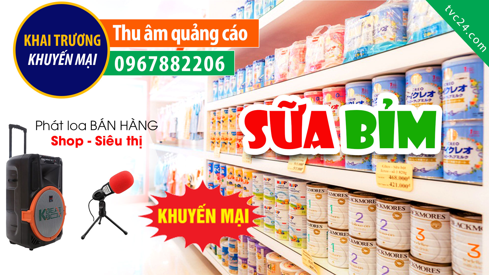 Thu âm KHAI TRƯƠNG khuyến mại Thế giới sữa bỉm Phương Dung