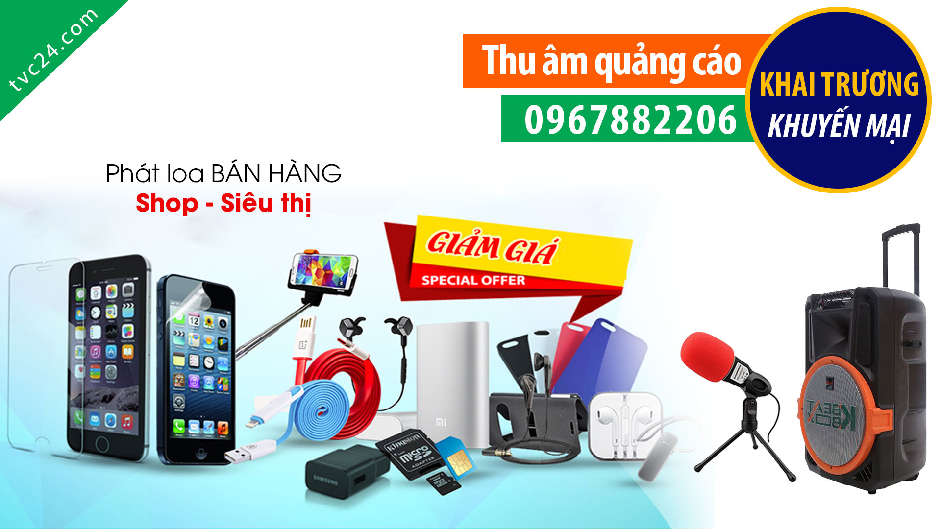 Thu âm QUẢNG CÁO khai truong cửa hàng điên thoại di động Phú Linh Mobile