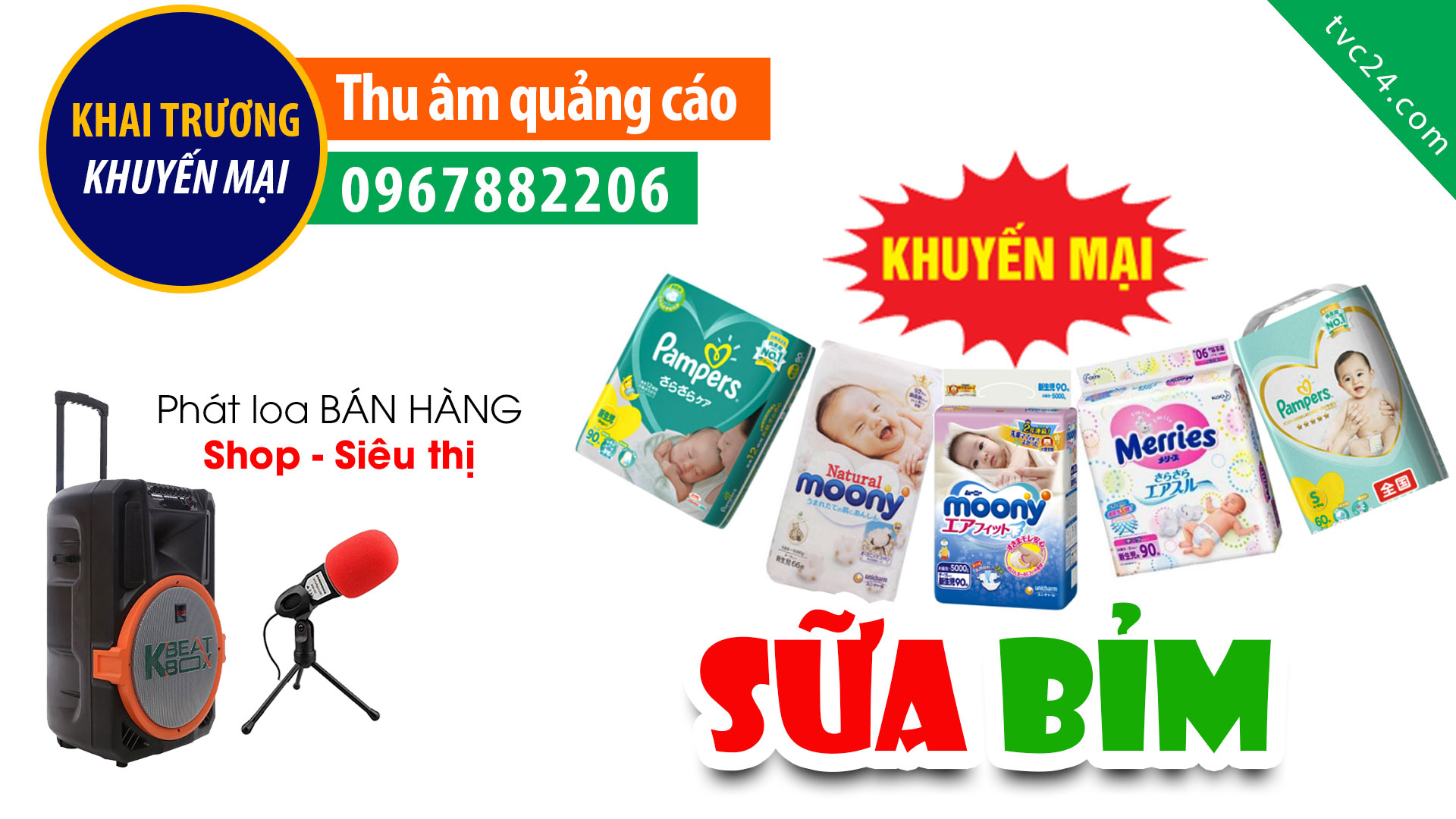 Thu âm quảng cáo siêu thị Thiên đường Mẹ và bé MC nữ đọc phát loa bán hàng