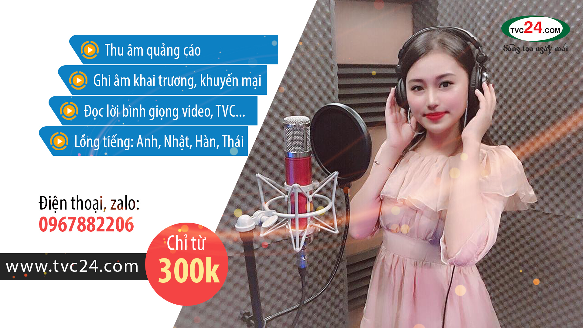 Thu âm quảng cáo khai trương khuyến mại Thế giới sữa bỉm Bình Hương